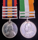 P50 Pair : Queen’s South Africa Medal 1899 with four clasps "ELANDSLAAGTE, D of Lady., L. NEK., Belfast” and Kings South Africa medal with two clasps “S.A 1901 & S.A. 1902” both medals correctly impressed to 4987 Pte. H. Parkes, Gordon Hdrs.