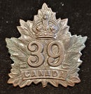 E39 - 39th BATTALION (BELLEVILLE, ONTARIO) CAP BADGE