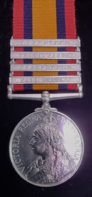 P45 Single: QUEENS SOUTH AFRICA MEDAL 1899 four clasps: “CC, Paard., Drief., T.” Impressed 2577 Pte. W. Tapson, 2. D of C. Lt. Infy.