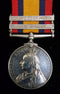 Single : QUEENS SOUTH AFRICA MEDAL 1899 two clasps : " CC,OFS" impressed 6864 Sgt.J.Clarke.S.Lanc. Rgt.