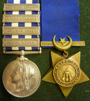 Pair : EGYPT MEDAL dated 1882 four clasps " Tel-El-Kebir, Suakin1884, El-Teb-Tamaai, The Nile 1884-85 " 222 Pte.J.Jack 1/Gord. Highds. KHEDIVE STAR dated 1882.. only light pitting otherwise VF SOLD