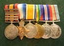Group of six : QSA five clasps " CC,OFS,T SA 01,SA 02" (K.R.R.C) top two clasps loose. 1914 -15 STAR, BRITISH WAR & VICTORY MEDALS impressed 2387 Pte/Sgt T. Rogers K.R.R.C. 1939 WAR & AUST.SERVICE MEDALS impressed W243298 T.Rogers. - VF SOLD