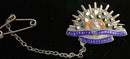 Australian Rising Sun design marked sterling silver. A quality construction with stones covering the Sun's ray with detailed enamel around the crown and scrolls in red and blue. Collar badge size with chain.