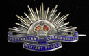 Australian Rising Sun design marked Sterling TLM with detailed enamel scrolls in red and blue. Collar badge size.
