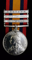 Single :QUEENS SOUTH AFRICA MEDAL 1899 three clasps "CC,OFS,BELFAST" impressed 2760 Pte. J.Thorne.14th Hussars - SOLD