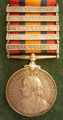 Single : QUEENS SOUTH AFRICA MEDAL 1899 five clasps "CC,OFS,T,01,02" impressed 8258 Pte.S.Bailey. Rl.Sussex Rgt. - Gd VF SOLD