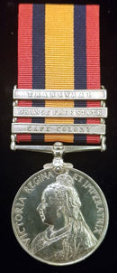 Single: Queen's South Africa 1899-1902, three clasps "CC, OFS, T" impressed 253 Pte. J. HENDERSON, Queensland I. B. - EF SOLD