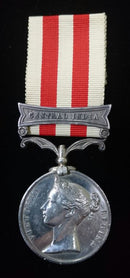 Single: Indian Mutiny Medal 1857-58 one clasp "CENTRAL INDIA" impressed to GEO. WESTALL 8TH HUSSARS. - VF SOLD