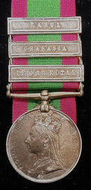 Single: Afghanistan 1878-80, 3 clasps, “Peiwar Kotal, Charasia, Kabul” 848. Actg. Bomr. T. Clarke. F/A. R.H.A.
