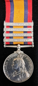 Single: QUEENS SOUTH AFRICA MEDAL 1899 four clasps “CC, OFS, SA01, SA02” impressed 4539 Pte. J. Graydon 9th Lancers.