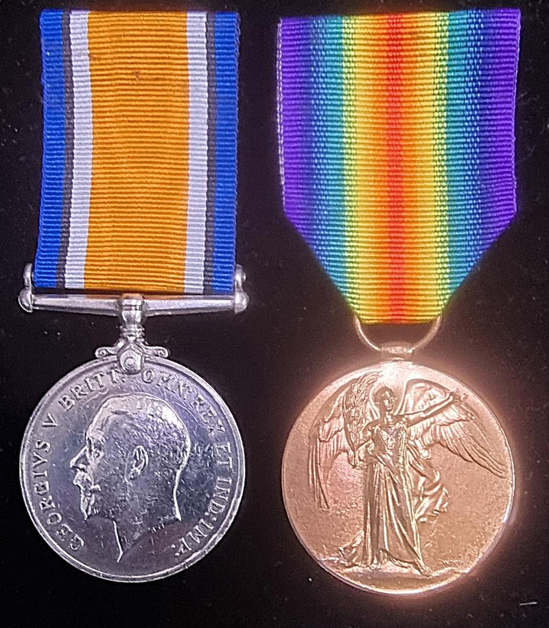 P142 Pair: British War & Victory Medal. 874 Pte. J. G. Hayes 44BN AIF.