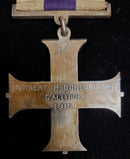 Military Cross in original case and engraved Lieut HERBERT R Dunlop RFA(T) GALLIPOLI 1915, Trio correctly impressed. Group of 5: Military Cross G.V.R, 1914-15 Star (Lieut), British War & Victory Medals (Major), Defence Medal (unnamed).