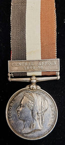 PJ11 Single: Central Africa 1891-98, straight bar suspension, 1 clasp, Central Africa 1894-98, 101 Pte Chidwata B.C.A. officially impressed naming,