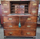 A fine early Military Anglo Colonial Secretaire Campaign Chest circa 1830. H. 1040 W. 445 L. 915. One piece with original brass carry handles.