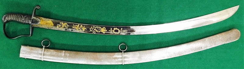 A slightly heavier 1796 Blue & Gilt Officers Light Cavalry Sword. True to pattern with excellent steel scabbard maker marked Durs Egg Haymarket London in cartouche (1788-1804) - SOLD