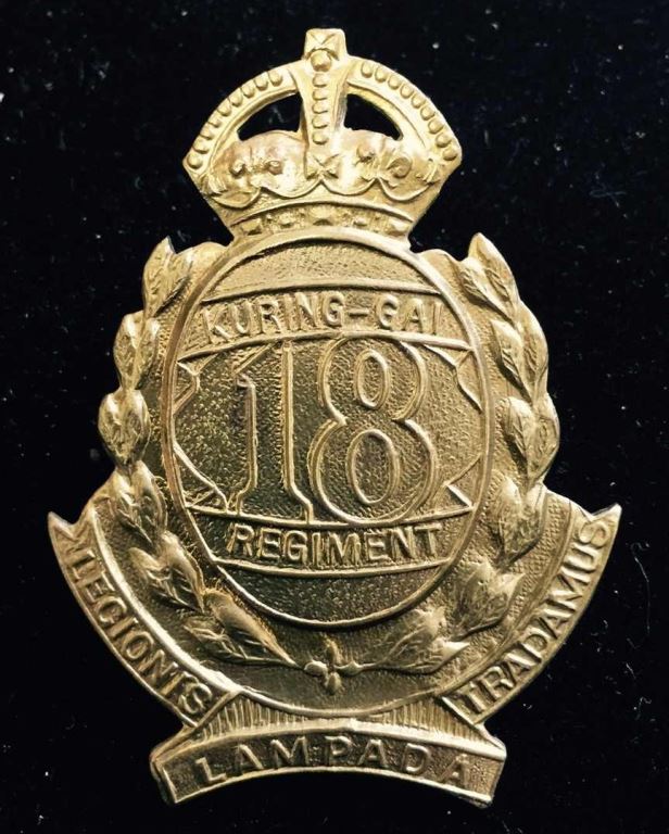18th Infantry Battalion - The Kuring-Gai Regiment - 50mm brass Hat  Badge (C251) $450