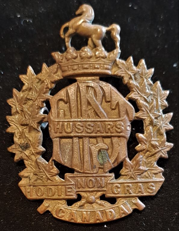 10-4, 1st HUSSARS CAP BADGE $40, (GAUNT NAMEPLATE)