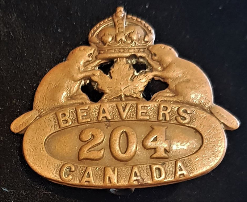 E204 - 204th BATTALION (TORONTO BEAVERS) COLLAR BADGE (ELLIS MARKED)