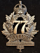 E77 - 77th BATTALION (OTTAWA) CAP BADGE (TIFTAFT MARKED)