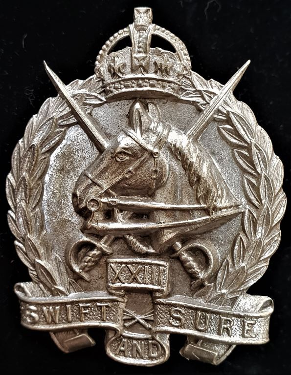 23rd Light Horse Barossa Light Horse - 52mm RARE Officers White Metal Hat Badge with correct  brass lugs (C225) $950