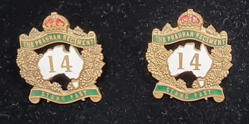 14th Infantry Battalion The Prahran Regiment Officer Enamel Collar Badges