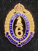 6th Infantry Battalion City of Melbourne Regiment Officers Enamel Cap Badge