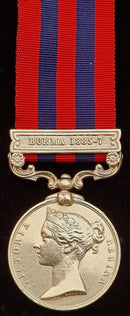 P17 SINGLE: India General Service Medal 1854 one clasp; ‘BURMA 1885-7’ running script 1733 Pte. W. Greenfield 2nd Bn Hamps. R.