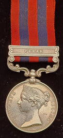P15 SINGLE: India General Service Medal 1854 one clasp; ‘PERAK’ engraved capitals 1116 PTE. S. ROSS 1/3RD FOOT