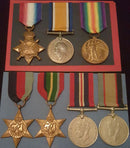 FAMILY GROUPING OF FATHER AND SON    GROUP 1: Trio: 1914/15 star, British War and Victory Medal all correctly impressed to 734 L-CPL (PTE on star). W. CAMERON 22/BN AIF.