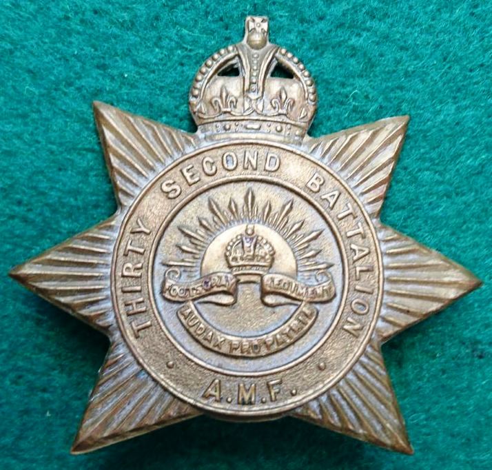 32nd Infantry Battalion The Footscray Regiment 51mm brass Hat Badge