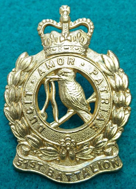 51st Infantry Battalion Far North Queensland Brass, 52mm, Hat Badge