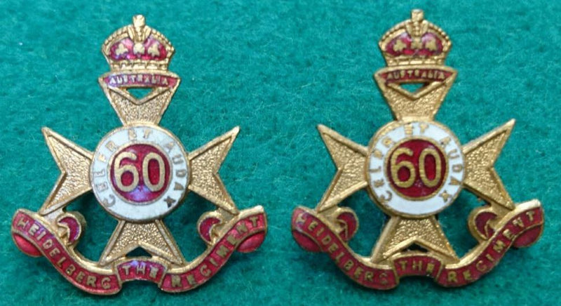 60th Infantry Battalion The Heidelberg Regiment Brass and Enamel pair of collars