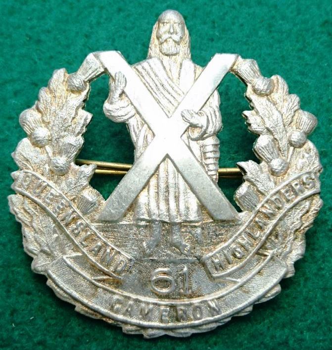 61st Infantry Battalion The Cameron Highlanders of Qld 58mm white metal Hat Badge