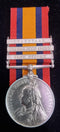 P46 Single: QUEENS SOUTH AFRICA 1899 three clasps: “CC, OFS, T.”. Impressed  1682 Corpl. J. H. Godby, Victorian Mounted Rifles. 5th Contingent.