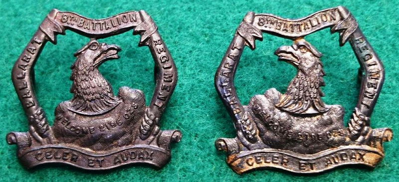 8th Infantry Battalion The City of Ballarat Regiment Oxidised pair of collars