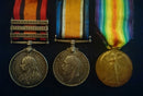 Trio : QUEENS SOUTH AFRICA MEDAL, BRITISH WAR MEDAL AND VICTORY MEDAL. QSA with three clasps "CC, OFS, T" impressed 1153 SHG: STH: E. J. BISHOP VICTORIAN M.R. BWM and Victory Medal impressed 3303 A-SGT. E. J. BISHOP 5 PNR BN AIF. - VF SOLD