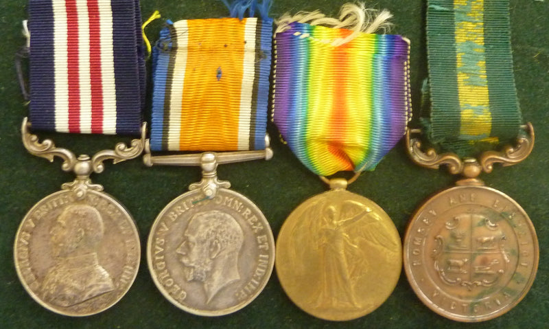 Four: Military Medal, British War Medal, Victory Medal and Tribute Medal. First three medals all correctly named to 3052 L/CPL. J. CAIN 8 BN A.I.F. (24th BN on BWM & VM). -