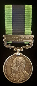 Single: India General Service 1908-35 (EVII), 1 clasp,” North West Frontier 1908”correct running script engraving to 7669 Pte H. Cameron 1st Bn Sea Highrs