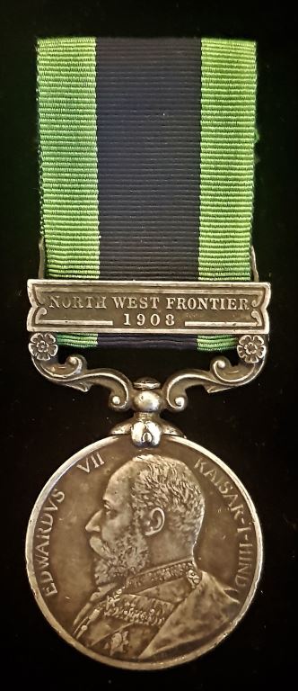 Single: India General Service 1908-35 (EVII), 1 clasp,” North West Frontier 1908”correct running script engraving to 7669 Pte H. Cameron 1st Bn Sea Highrs - VF SOLD