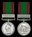 Single: Afghanistan 1878-80, 1 clasp, Kandahar (B/375. Pte. W. Davis. 66th Foot.) Correctly chisel engraved regimental number leaving no doubt as to the recipient. - SOLD