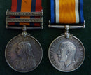 Pair: Queen South Africa Medal 1899 two clasps "T, SA02" and British War Medal (missing 1914/15 Star & Victory Medal). QSA impressed 5595 PTE F. DELLAR SCOTTISH RIFLES - SOLD