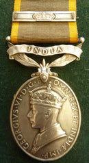 Single : Efficiency Medal 1930 George VI issue, bar "INDIA" with second award clasp. Impressed to PTE. A. LOVETT, N. W. RY. BN. A. F. I.  GD VF - SOLD
