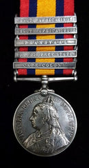 Single :QUEENS SOUTH AFRICA MEDAL 1899 five clasps " CC,OFS, T, SA01, SA02" impressed 5354 Pte.W.Eldridge. Rifle Brigade.
