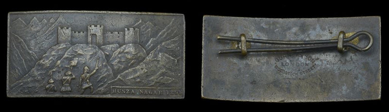 Single: Hunza Nagar Badge 1891, the reverse impressed, ‘Gurney & Son, Woodstock Street, London’, complete with reverse fitments and split pin for wearing,   Very fine - SOLD