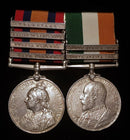 Pair: QUEENS SOUTH AFRICA MEDAL 1899 four clasps "CC, Tugela Heights, Relief of Ladysmith and Transvaal ", impressed to 88206 C. Shg. Sth. T. McFarlane, 78th Bty., R.F.A.,  KSA two clasps. Impressed to 88206 Sjt:-Far: T. McFarlane. R.F.A. - VF SOLD