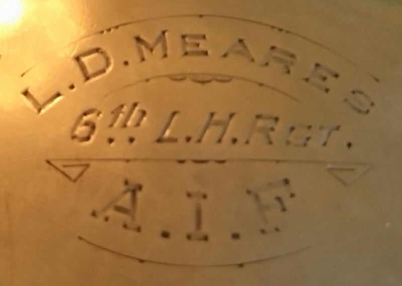 Hallmarked (1915) silver nurses hip flask engraved “L. D. Meares 6th L. H. RGT. A.I.F.”  Sister Louisa Devenish Meares saw most of her service in Salonika with a brother (Charles Dycester Devenish Meares) serving with the 6th Light Horse. - SOLD