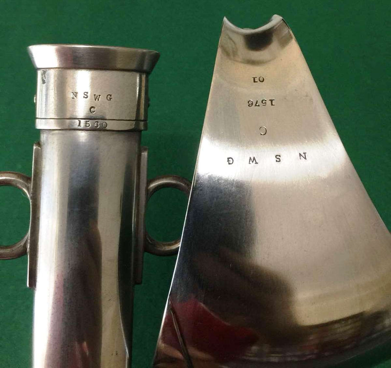 Another scarce Colonial marked sword of the 1899 pattern British cavalry trooper’s sword and scabbard well marked with impressed N.S.W.G.C over C over 1576 over 01 with the scabbard number 1560.