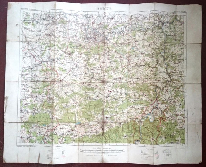WWI LARGE SURVEY MAPS ON LINEN BACKING BELGUIM ISSUE TITLED NAMUR 8