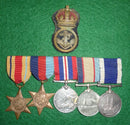 Group of five: 1939/45 and Africa Stars (impressed), War Medal and Australian Service Medals (impressed), Naval Long Service Good Conduct Medal (Engraved). 16687 B. F. Biram. - SOLD