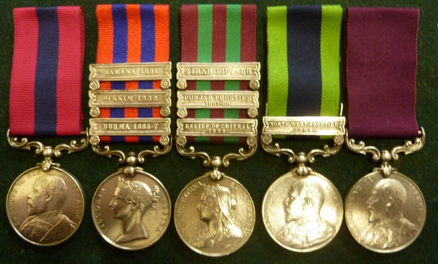 Group of five: NWF of India 1908 Distinguished Conduct Medal (EDVII), IGS 1854 three clasps - VF SOLD